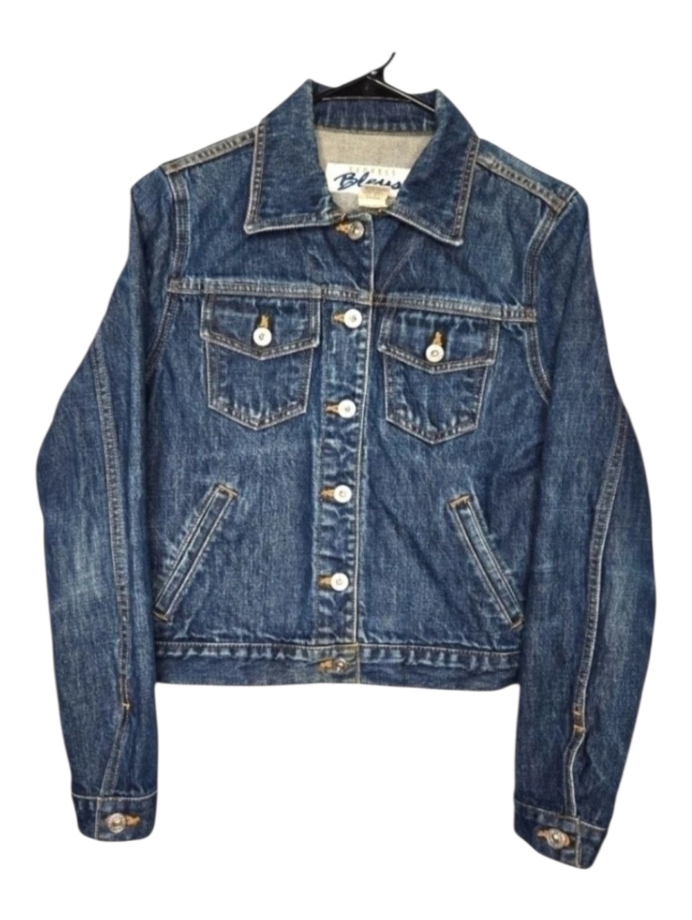 Express Womens Vintage 90s Dark Wash Classic Denim Jean Jacket Size Small